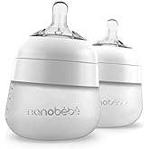 Nanobebe Flexy Silicone Baby Bottle, Anti-Colic, Natural Feel, Non-Collapsing Nipple, Non-Tip Stable Base, Easy to Clean 2-Pack, White, 5 oz