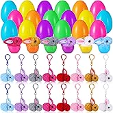 Kenning 24 Pack Prefilled Easter Eggs with Bunny Plush Mini Stuffed Animal Keychains Easter Egg Fillers Easters Basket Stuffers Inside Eggs Hunts Goodie Filler Party Favors Gifts