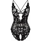 Fem&Fata Women's One Piece Lingerie Sexy Lace Teddy Deep V Bodysuit Underwear S-XXL