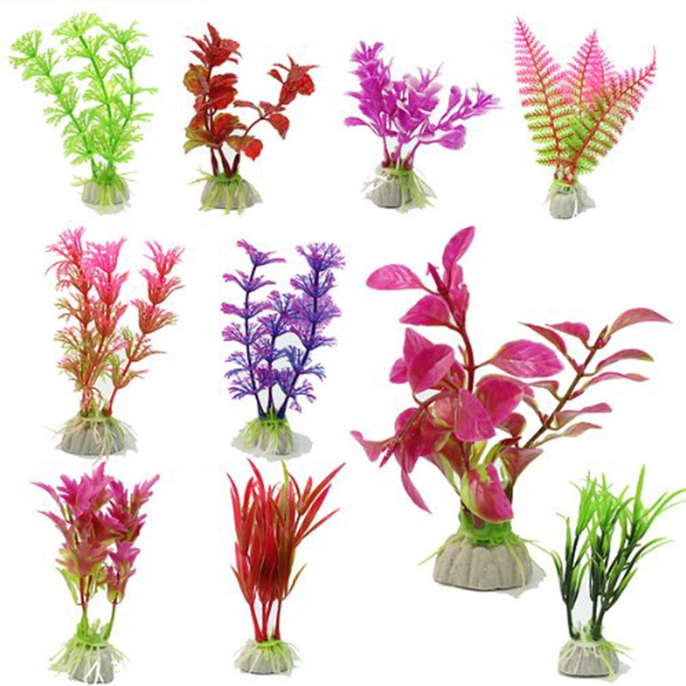 VORCOOL Aquarium Fish Tank Plants 10 pcs Artificial Aquarium Fish Tank Water Plant Plastic Decoration Ornament (Random Color)