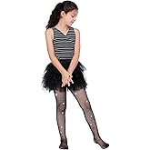 MANZI Rhinestone Fishnets Tights for Girls White Sparkly Black Tights for Girls Fishnet Stockings (Pack of 2)
