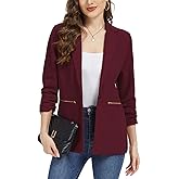 MINTLIMIT Womens Blazer 3/4 Ruched Sleeve Button Front Jackets Casual Work Office Cardigan Suit Jacket with Zipper Pocket