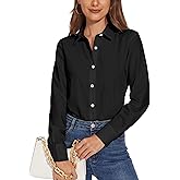 YAMANMAN Women Button Down Dress Shirts Long Sleeve Collared Blouses Wrinkle-Free Solid Work Tops