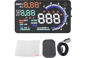 ESTINK Car Headup Display, 5.5'' Large Screen OBD II Car HUD Display Auto Windshied Reflective Screen Speed Display Multi Color Windshield Screen Projector for Cars, Plug & Play, Overspeed Warning