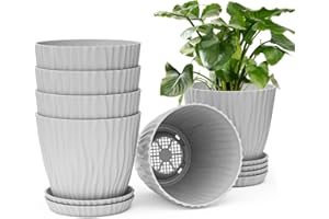 Whonline 6 Pack, 7 Inch Flower Pots with Drainage Holes, Planters for Indoor Plants Large Planters for Indoor Plant Pot Modern Decorative Planting Pots Outdoor, Gray