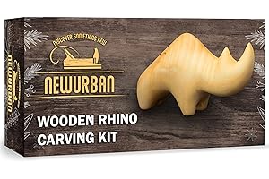 NEWURBAN Wood Carving Kit for Beginners - Whittling kit with Rhino - Linden Woodworking Kit for Kids, Adults - Wood Carving Stainless Steel Knife with Wooden Handle-Rhino Shaped Linden Blank