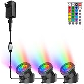 CREPOW RGB Pond Lights with Timer, LED Underwater Submersible Colorful Landscape Spotlights, 98ft Remote Control IP68 Waterpr
