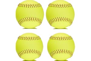 OMYOPY Yellow Sports Fastpitch Softballs, 11" Practice Softball Balls, Unmarked & Leather Covered Training Ball for Games, Pr
