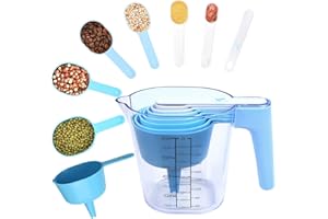 FAVIA Measuring Cups and Spoons Set for Liquid and Dry Nesting Plastic Kitchen Measure 10 Pieces BPA Free Dishwasher Safe (Blue)