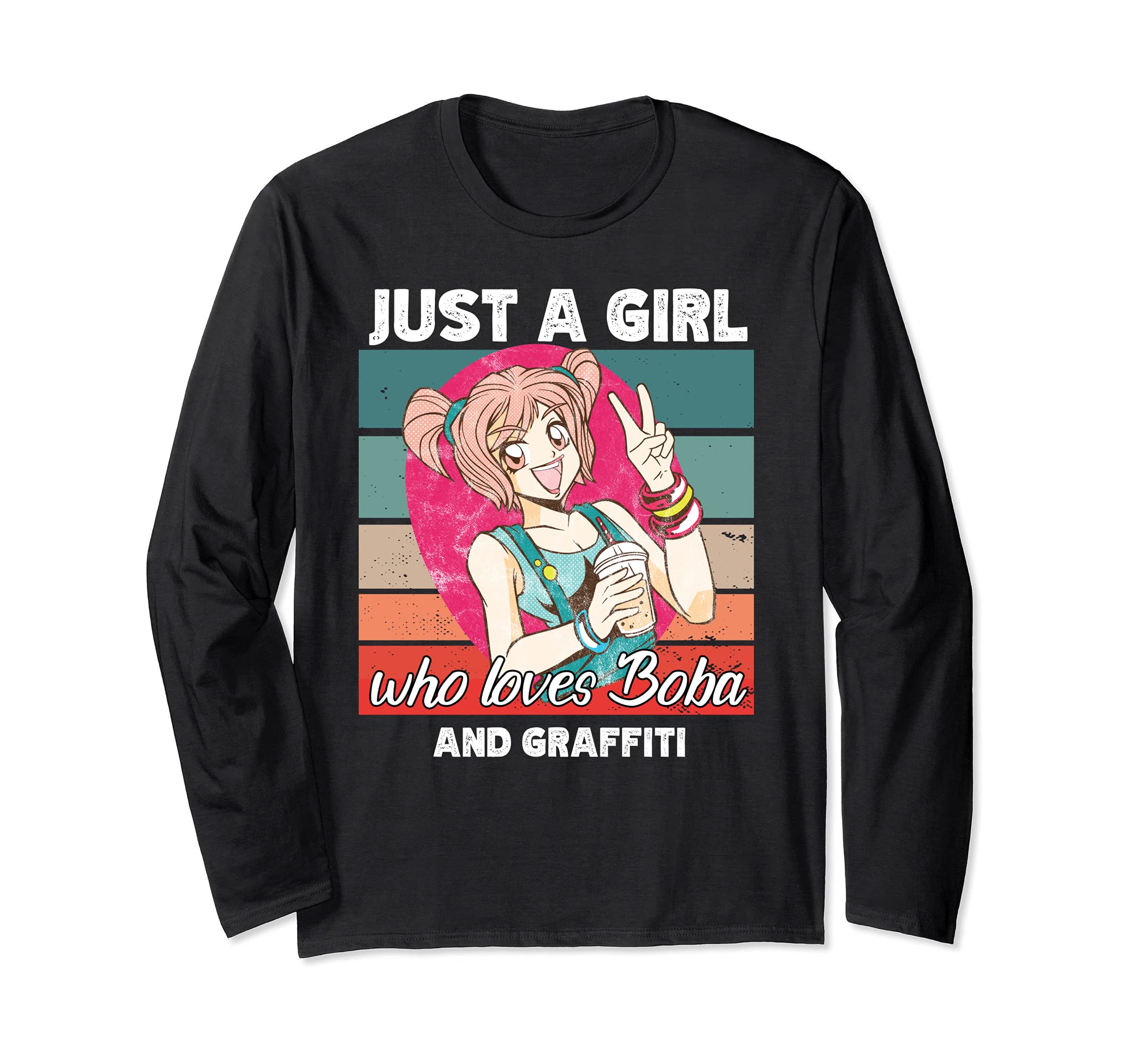 Just a girl who loves boba and Graffiti kawaii Long Sleeve T-Shirt