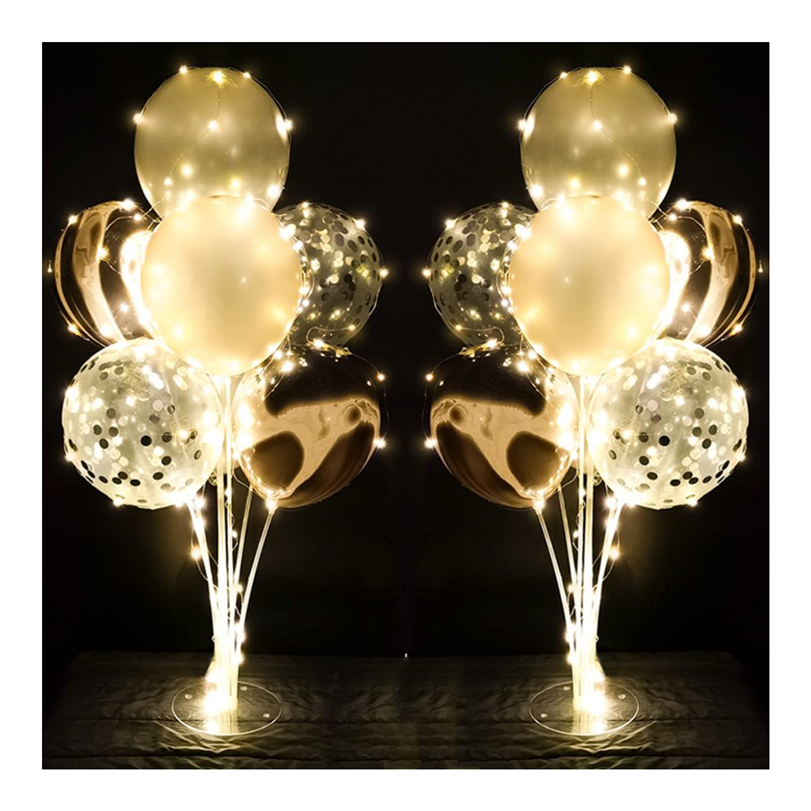 Photo 1 of 2 Sets Balloon Stand Kit Silver with String Light Table Centerpiece Reusable Balloon Decorations for Party (Silver)