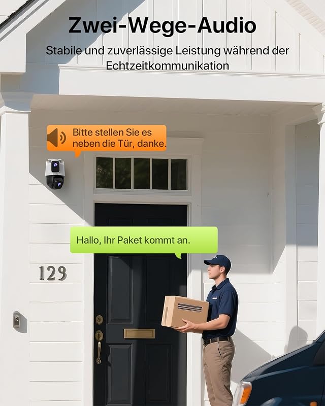 Überwachungskamera Außen mit Dual-Objektiv, 2K+2K WLAN Außenkamera mit PTZ & Festlinse, Farb-Nachtsicht, Lokaler Speicher ohne ABO, IP65, für Haus & Hof, Nur 2.4GHz
