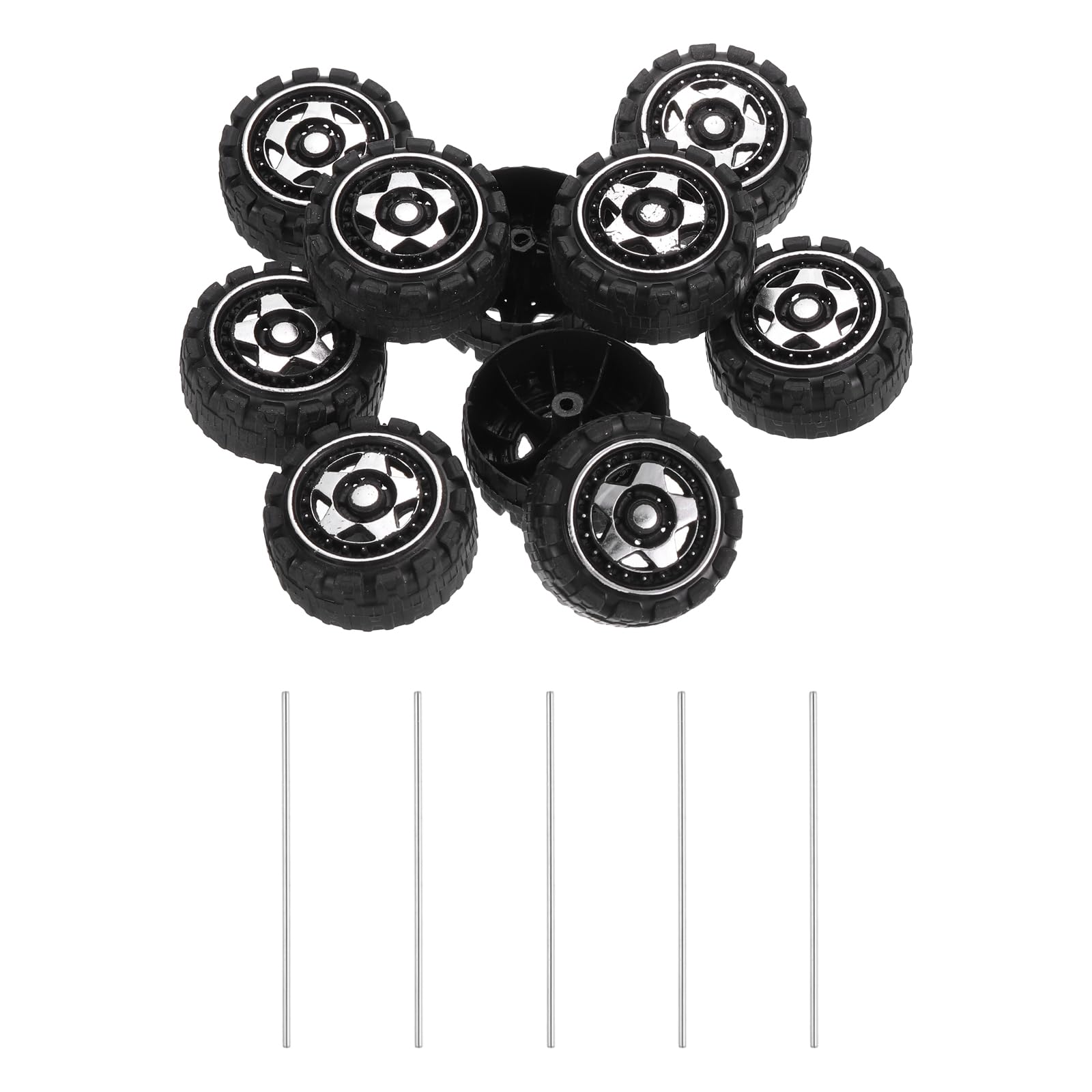 sourcing map 10pcs Toy Car Wheels, 35mmx15.5mm Plastic Roll and 2mmx100mm Shaft Round Rod Axles for DIY RC Car Truck Boat Helicopter Model Part, Silver Grey — image 1