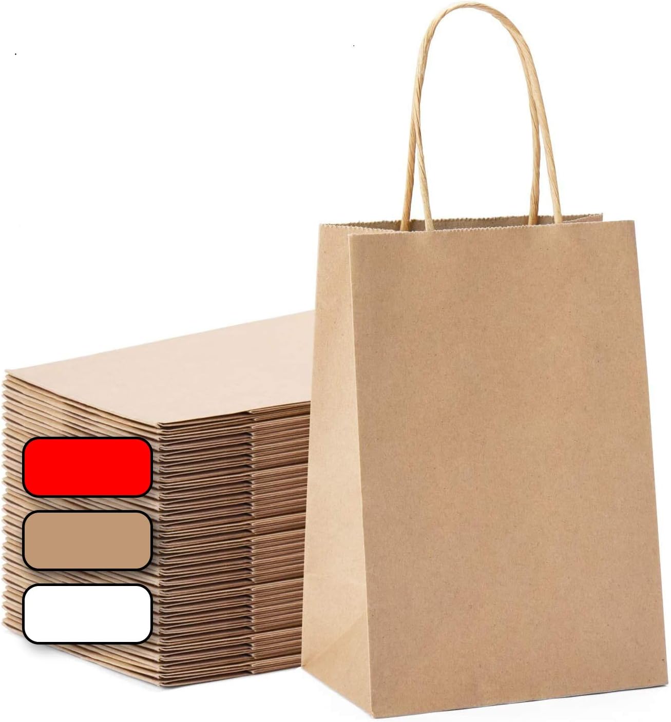 Quanyong 50Pcs Brown Kraft Paper Bags 5.25 x3.75 x8 inchs Gift Bags Bulk with Handles for Shopping, Packaging, Retail, Party, Gifts, Wedding, Recycled, Business, Merchandise