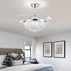 YPQXYHDA Dimmable Fandelier Crystal Ceiling Fan