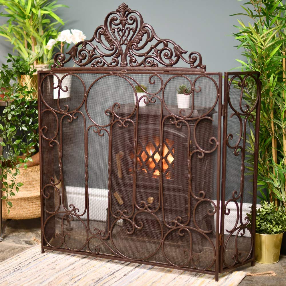 Black Country Metal Works Fireguard/Spark Guard, Cast Iron, Dark Brown/Black, 3Fold Firescreen