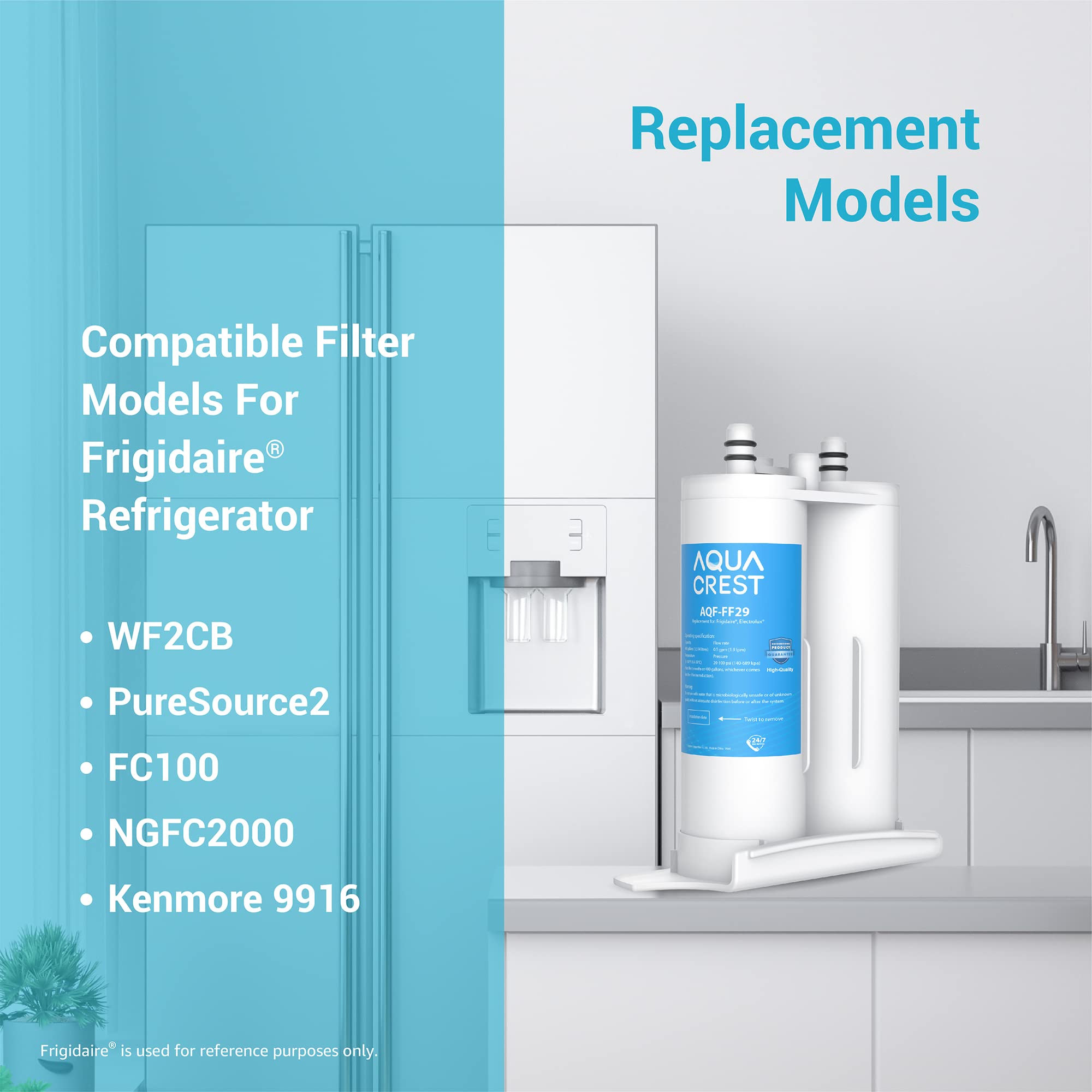 AQUA CREST Replacement for Frigidaire® & Electrolux® WF2CB®, PureSource2®, FC100, NGFC 2000, 9916, 469916, 469911, EWF2CBPA® Refrigerator Water Filter, 1 Filter
