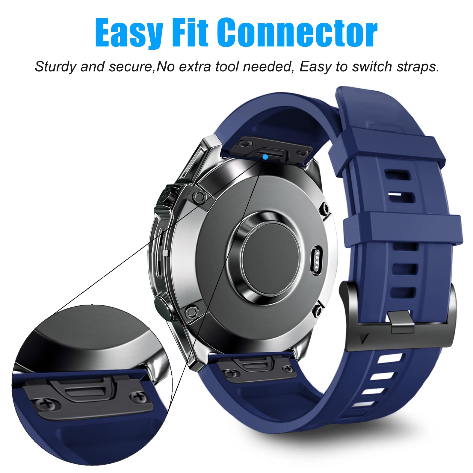 ZPJPPLX 22mm Quick-Fit Silicone Band Compatible with Garmin Fenix 8 AMOLED 47mm/7 Pro/7/6 Pro/6/5 Plus/5, Sport Replacement Straps For Fenix E/Forerunner 965/955/945/Approach S70 47mm/quatix 7 Pro