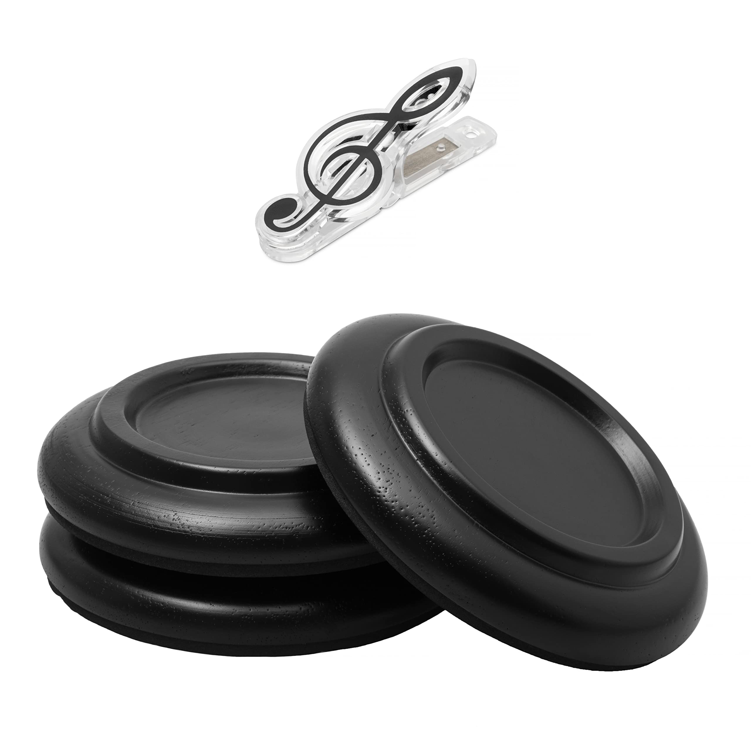 Grand Piano Caster Cups come with Music Book Clip, Set of 3 Black Wooden Caster Cups with Non-Slip and Anti-Noise Foam; Floor Protectors for Hardwood Floors, Carpets and Tiles