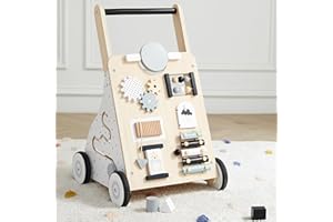 Asweets Wooden Baby Walker Push and Pull Learning Activity Walker Kids’ Activity Toy Multiple Activities Center Develops Motor Skills & Stimulates Creativity(Natural)