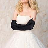 IRYNA 1Pair Long Black Satin Gloves Elbow Length Wedding Party Opera view 5