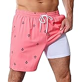 OYGSieg 2 in 1 Mens Swim Trunks 7 Inch Board Shorts Quick Dry Swim Shorts Suit with Pockets