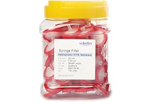 COBETTER 100 Pack Syringe Filter PTFE 25mm Lab Filters 0.45μm Hydrophobic Filtration Non-sterile Red