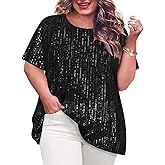 TIYOMI Plus Size Sequin Tops for Women Crewneck Party Tops Sparkly Slimming Tunics XL-5XL