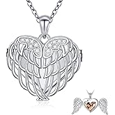 YinShan Angel Wing Locket Necklace That Hold Picture Photo 925 Sterling Silver Heart Locket Pendant For Women Engraved Forever in My Heart Birthday Gifts