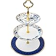 ACMLIFE Porcelain Cake Stand, White and Blue Bone Cupcake Stand, 3 Tier Wedding Cake Stand, Dessert Stand, Afternoon Tea Display Stand (Bone china 3)