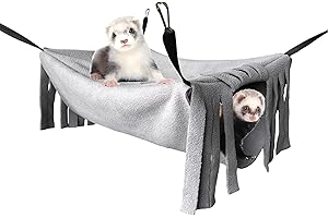 Vedem Guinea Pig Ferret Fleece Bunkbed Hammock Small Animals Cage Hanging Tunnel Hideout for Rat, Chinchilla, Squirrel (Grey)