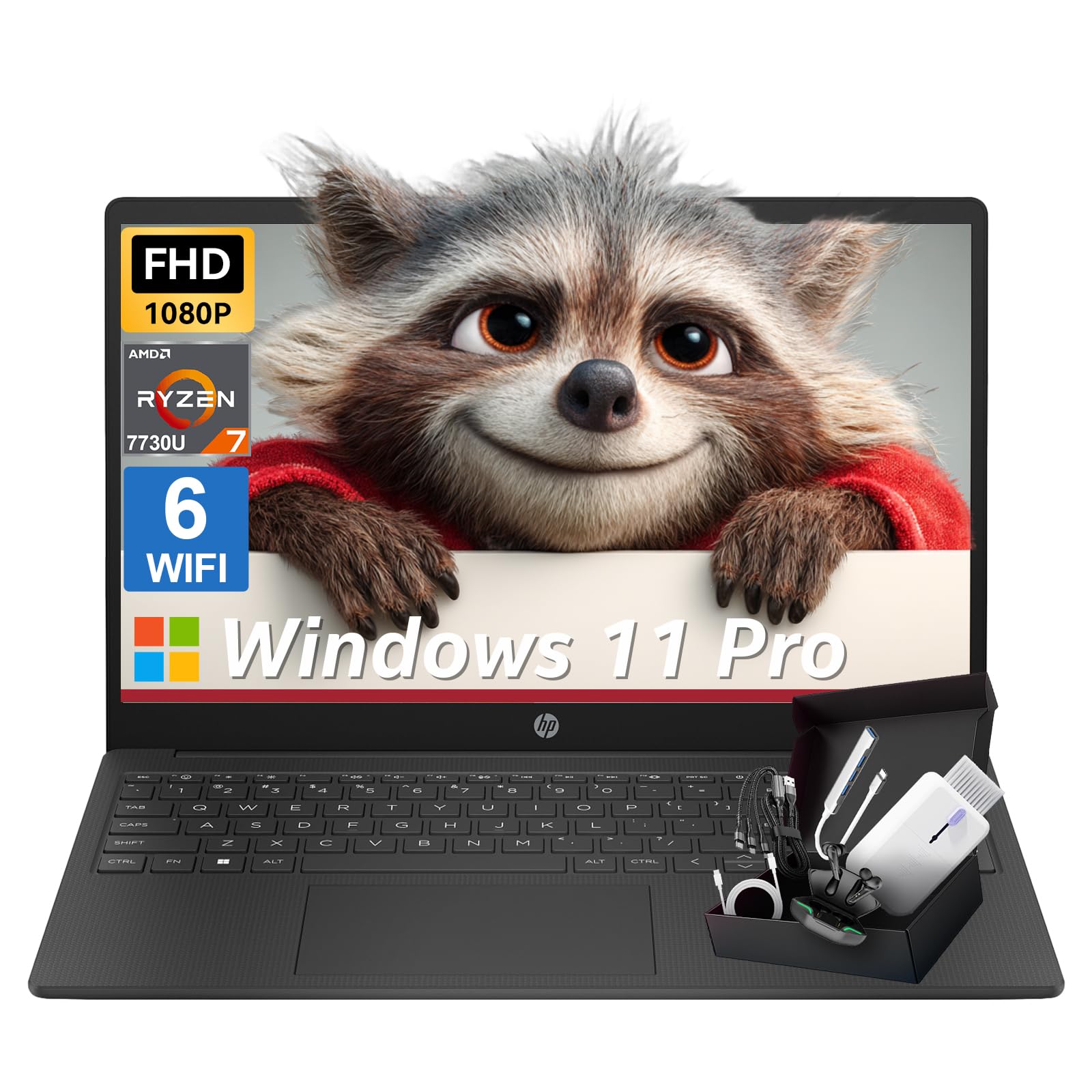 Laptop empresarial HP 255 G10 con pantalla IPS FHD de 15,6", AMD Ryzen 7 7730U (8 núcleos), 32 GB de RAM, 1 TB SSD, Windows 11 Pro, Copilot AI, WiFi 6, Bluetooth, teclado numérico, con caja de kit de accesorios G255 Pro