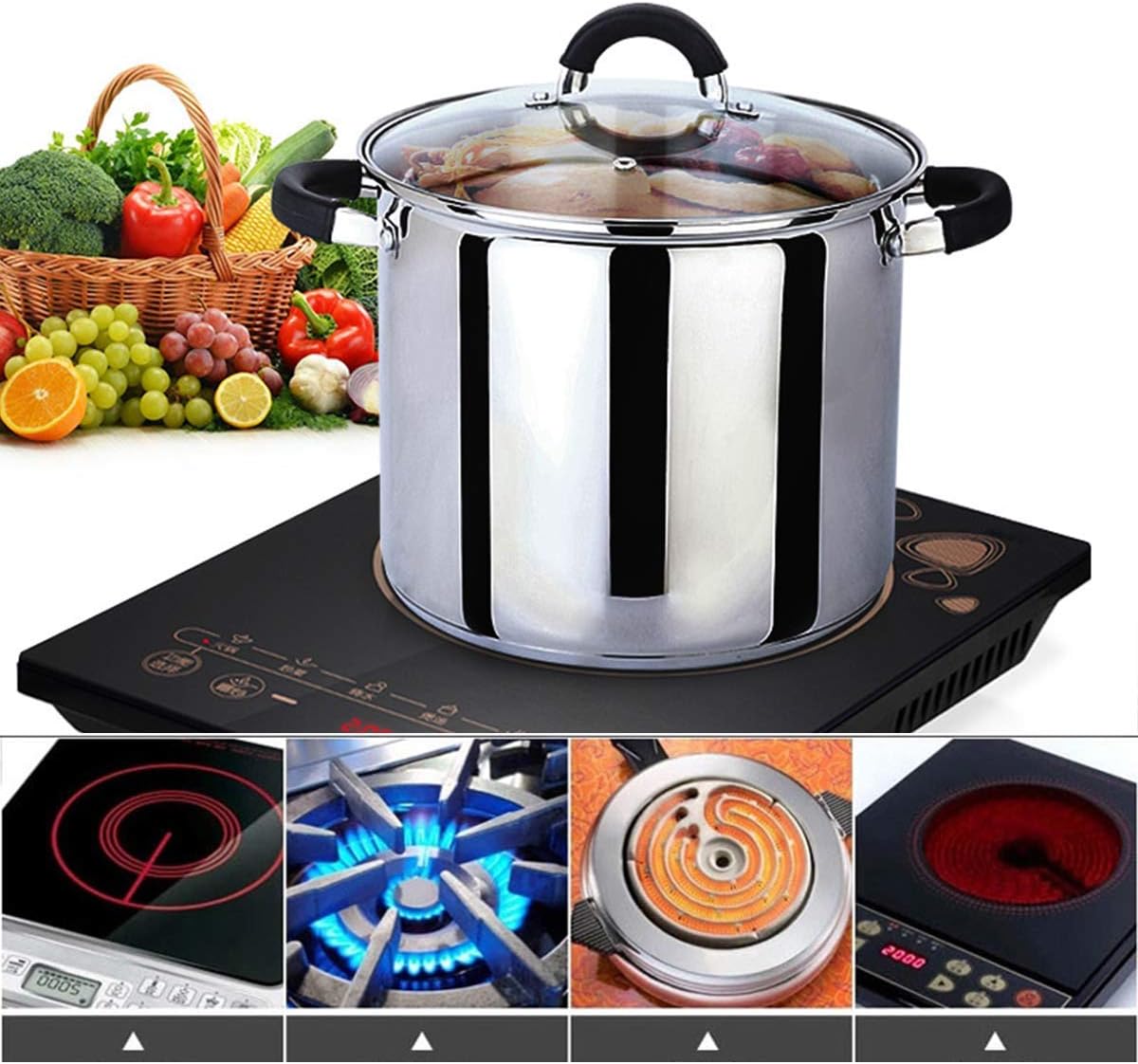 MAXCOOK Stainless Steel Stock Pot, 7.5 Quart Polished Heavy Cooking Pot with Lid, Good for Soup, Lobster, Stews.: Kitchen & Dining