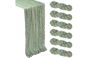 HENEGER 6 Pack Sage Green Cheesecloth Table Runner 10Ft Gauze Cheese Cloth Table Runner 35x120 Inch Boho Sheer Rustic Fabric for Party Decor Baby Shower Wedding Centerpiece Home Table Decorations