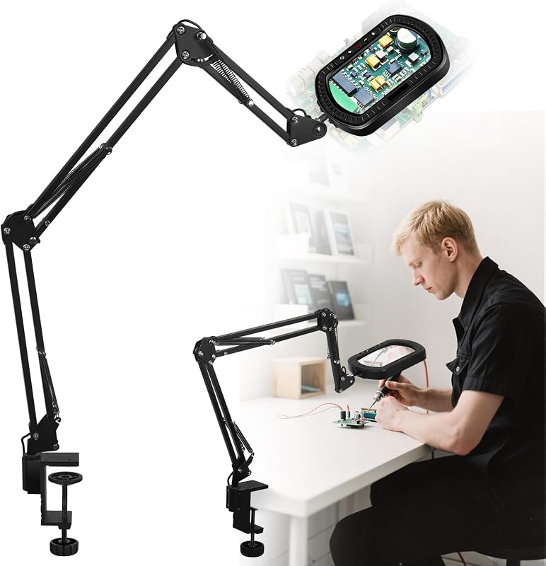 3-Arm Lupenleuchte, Rechteckige Lupe mit Licht