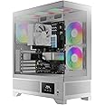 GAMDIAS White Mid Tower Gaming Computer Case w/Display& App, ATX Tempered Glass PC Case, Built-in 3x120mm ARGB PWM Fans, Up to RTX GPU/VGA 410mm & 360mm AIO/Radiator & 6x120mm Fans & 160mm CPU Cooler