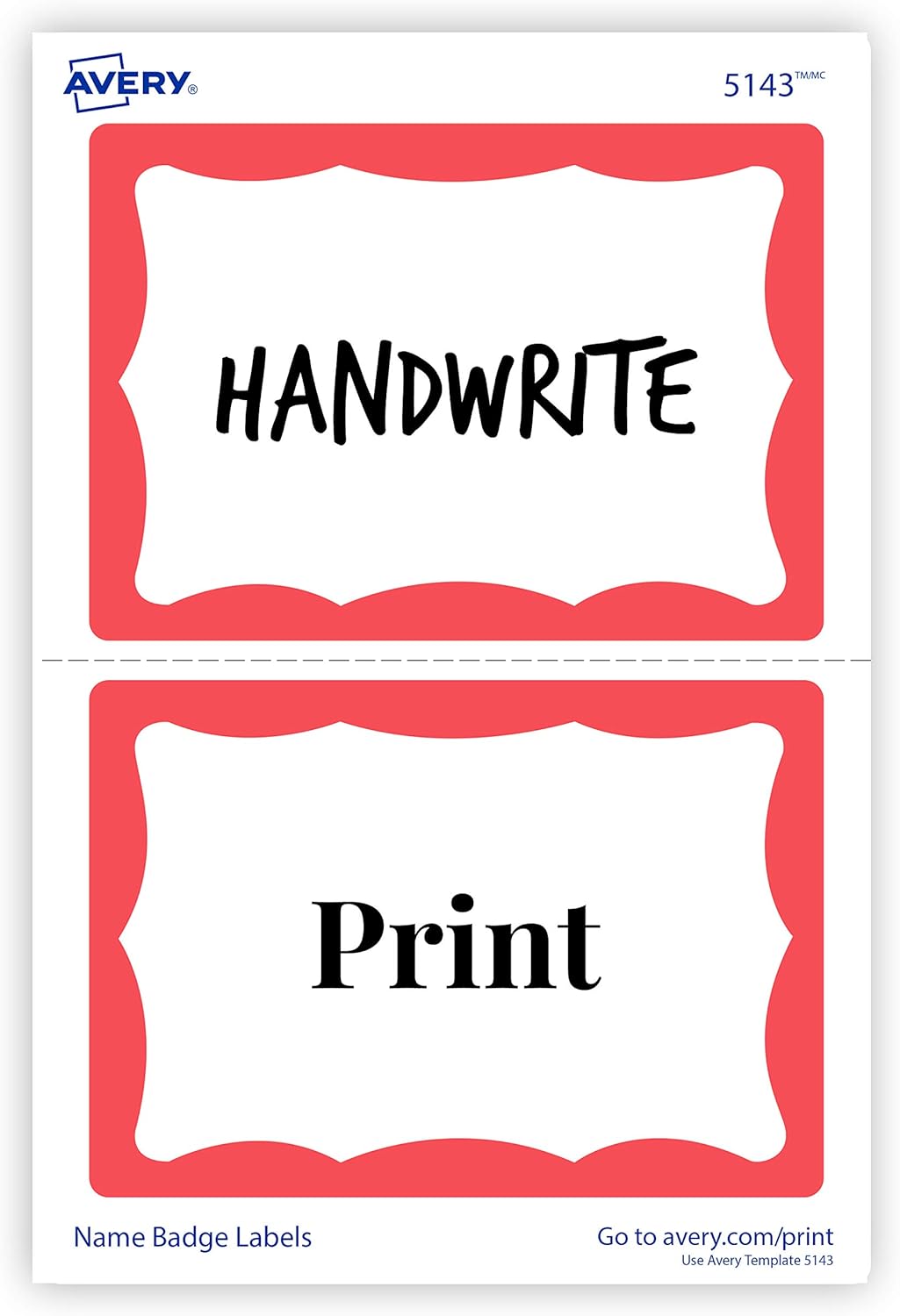 Amazon Com Avery Name Stickers Red Border Print Or Write 100 Removable Name Badges 2 1 3 X 3 3 8 5143 Office Adhesives And Accessories Office Products