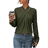 Floerns Women's Criss Cross Tie Back Blouse Long Sleeve V Neck Elegant Shirt Top