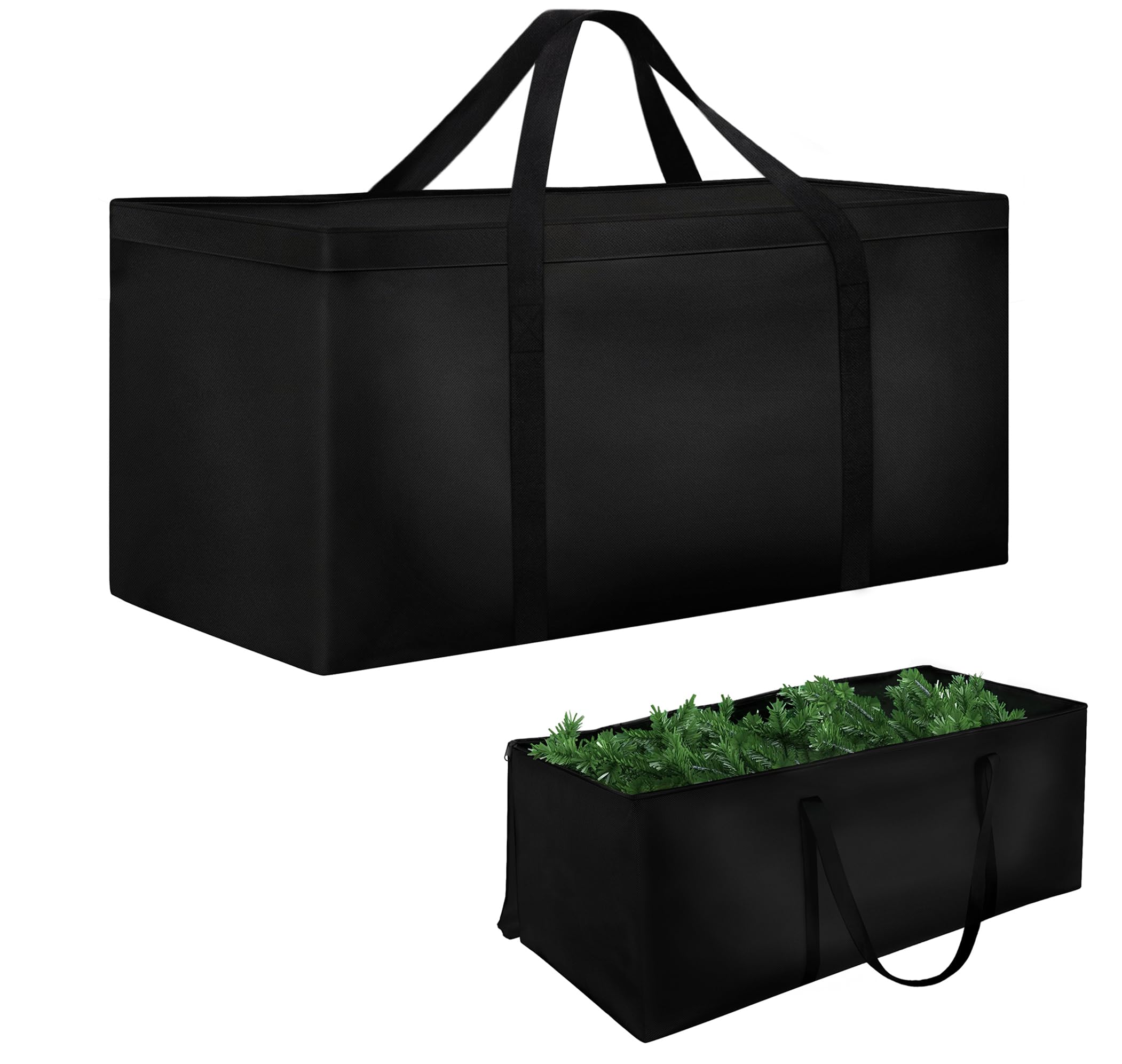 Dokon Christmas Tree Storage Bag Heavy Duty Xmas Tree Storage Bags Fits Up to 7.5ft Artificial Christmas Trees, Waterproof Garden Cushion Bag with Durable Handles & Zippers (125x40x55cm) - Black