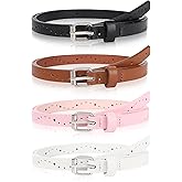 Kajeer Kids Belt for Girls,4 Pcs Durable PU Leather Belt Metal Buckle Heart Circle Hole Youth Toddler Belt for Uniform Casual
