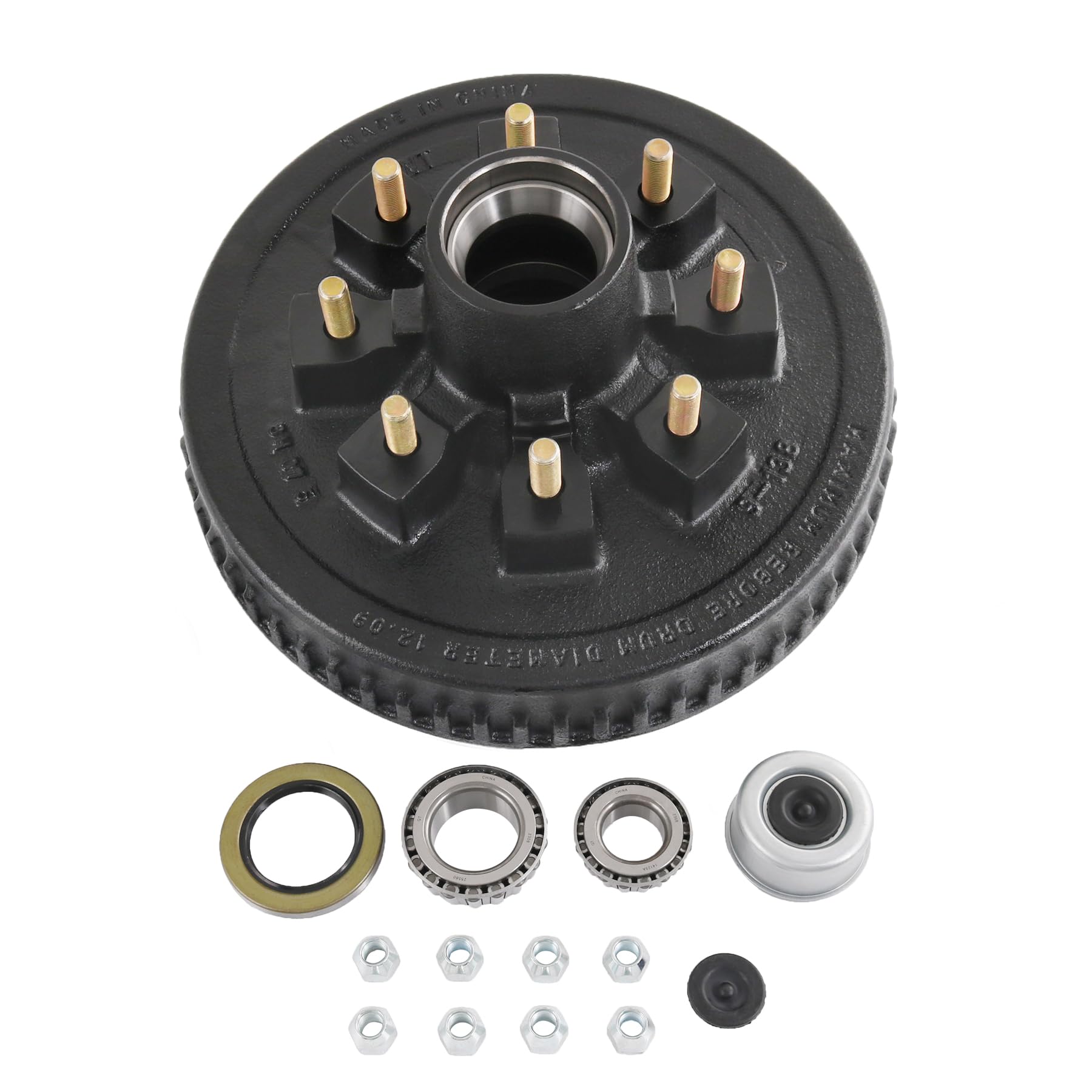 Photo 1 of 12"x 2" Trailer Brake Drum Kit 8 on 6.5" Replacement for 7000LBS Axle Hub Heavy Duty 8 Bolt Trailer Brake Hub Drum Assembly with 1/2"-20 Stud 25580, 14125A Drums 008-219-04-22004K