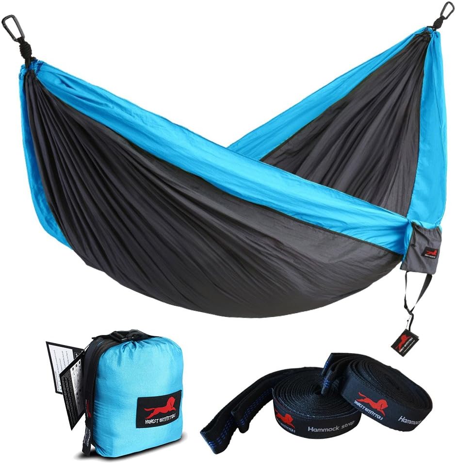 HONEST OUTFITTERS Single & Double Camping Hammock with Hammock Tree Straps,Portable Parachute Nylon Hammock for Backpacking Travel