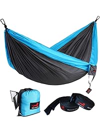 HONEST OUTFITTERS Single & Double Camping Hammock With Hammock Tree Straps,Portable Parachute Nylon Hammock for Backpacking travel