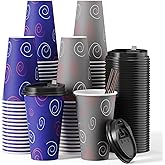 TV TOPVALUE 100 Pack 16 oz Paper Cups, Disposable Coffee Cups with Lids and Straws for Drinking Water, Tea, Used for Home, Shops and Cafes