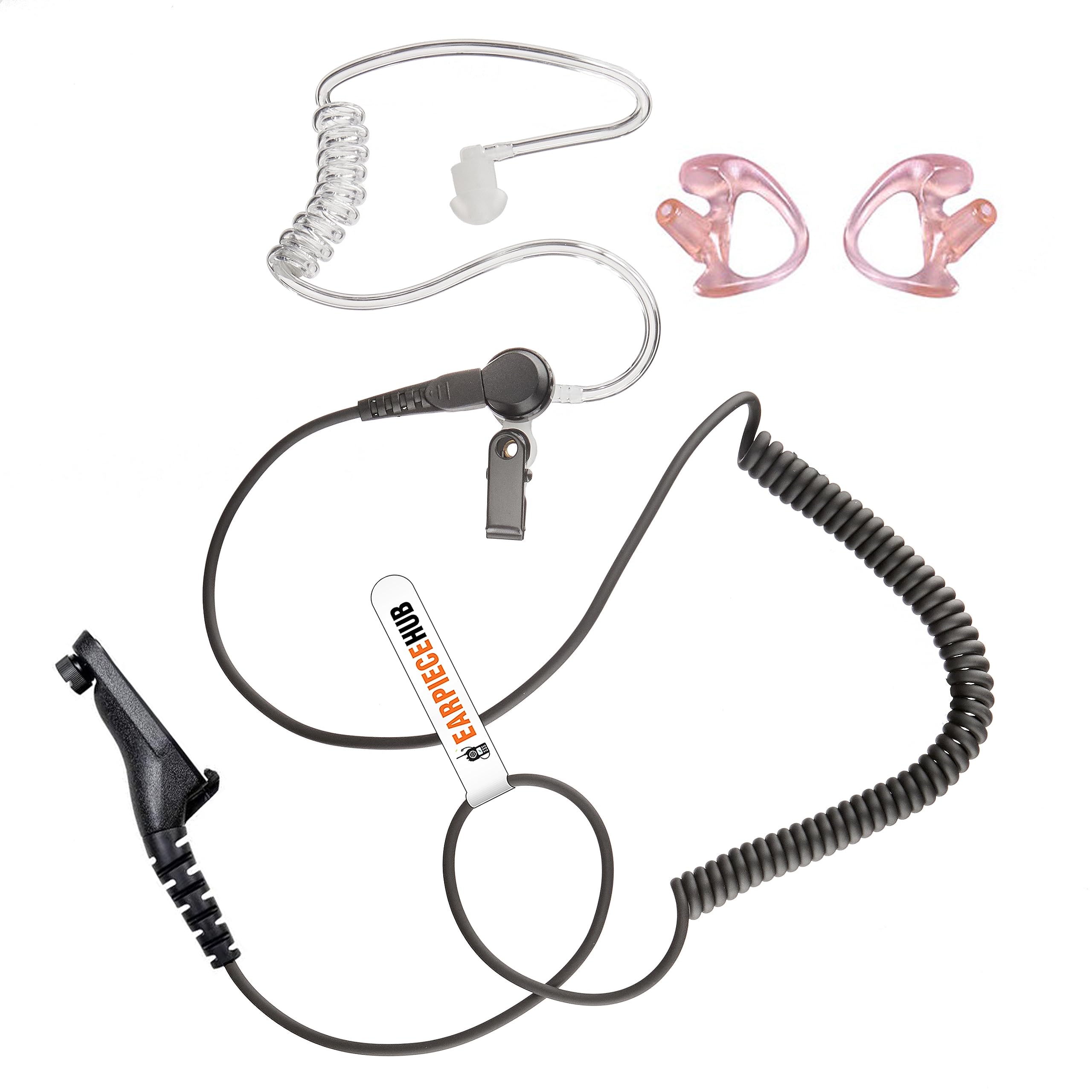 Listen Only Covert Earpiece with Earmoulds Compatible with Motorola Multi Pin DP3400 DP3401 DP3600 DP3601 DP4400 DP4600 DP4800 DP4801 XIRP8200 Two Way Radio