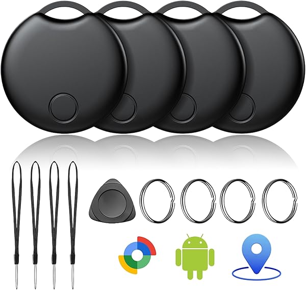 Tracker Android Air Tag Schlüsselfinder, Smart Tag kompatibel mit Google „Find Hub“-App (nur Android), Bluetooth Tracker für Schlüssel, Geldbörse, Fahrrad & Koffer, austauschbare Batterie, 4er-Pack