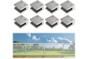 LukLoy 8 PCS Brushed Glass Railing Clamp For Balustrade, Stainless Steel Square Flat Back Glass Brackets for 5/16 "-15/32 "(8mm-12mm)
