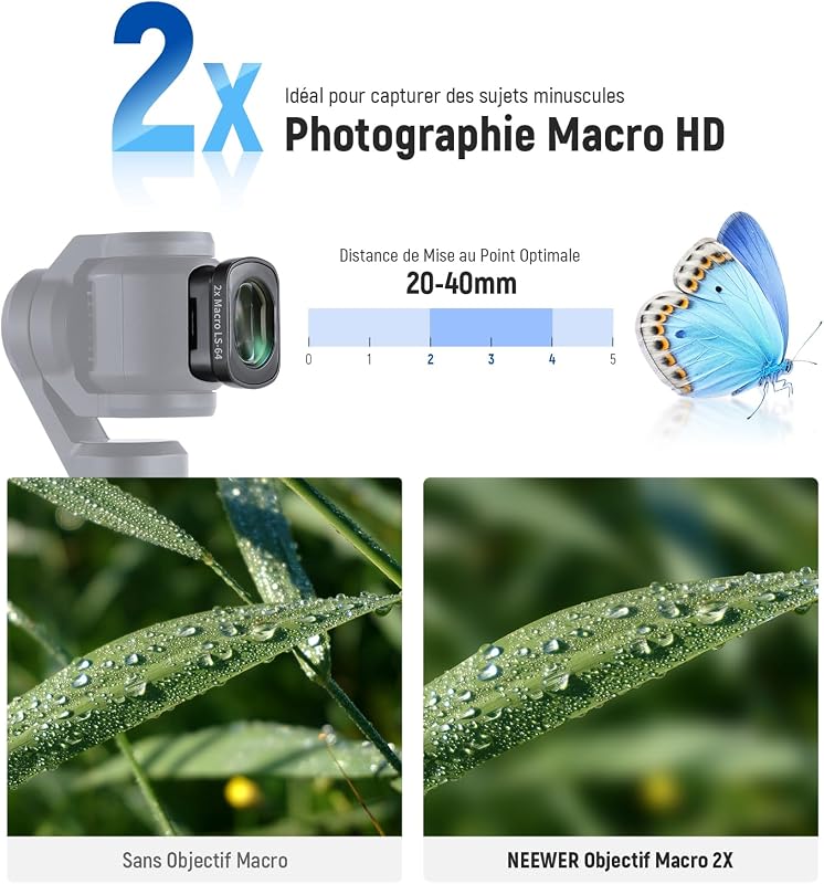 Filtre Diffusion Noir 1/4 Variable ND2-32 CPL pour Effet Cinématographique Brume,0.75x Objectif Grand Angle,2X Macro,1.2X Anamorphique Bleu Compatible avec DJI Osmo Pocket 3 4 Xtra Muse,FL-B28