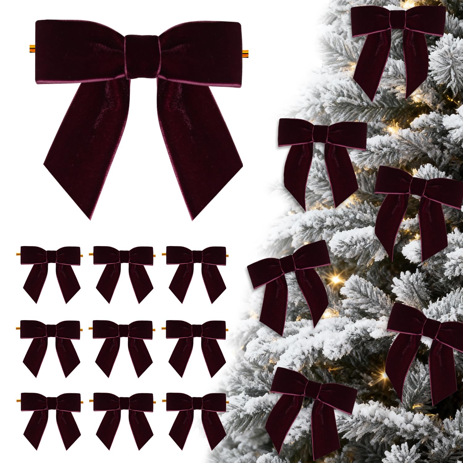 View 1 of 24 Pcs Deep Burgundy Small Velvet Bows Ornaments for Christmas Tree, Vintage Cute Velvet Bows Home Decor for Tree Mantle Wreath Gift Wrapping Crafts, 0.98’’ W/3.14 * 3.14 inch