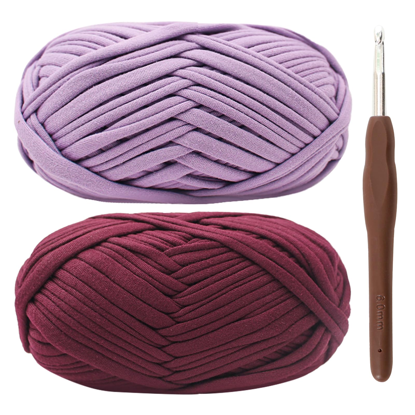 T-Shirt Yarn for Crocheting 2x100g Chunky Crochet Yarn with 6mm Hook, Perfect for Crocheting Projects - Beginner - Friendly Elastic Fabric for DIY Crafts (Purple)